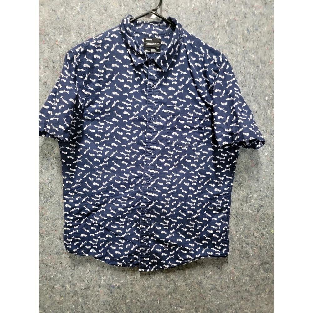 Public Opinion Mens  Blue‎ Short Sleeve Fish Bones Button Up Shirt Large